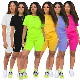 Summer Womens Moda Kısa Kollu Tshirt ve Sıkı Şort 2 adet Set Trailsuit Ladies Sports Jogging Suits Kıyafet 240328