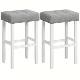 2pcs, Grey Tufted Upholstered Stools, 29-inch Counter Chairs with Rubber Wood Legs, Nailhead Trim, Ideal for 40-43 Inch Bar Height Tables