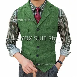 men's Suit Vest Herringbe Lapel Single Breasted Wool Chalecos Gentleman Sleevel Jacket Men For Wedding Waistcoat T6kD#