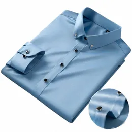Nowe jedwabne koszule męskie LG Rękaw wiertło tyłek stały kolor Silk Busin Formal Social No IR i zmarszczki miękkie ubrania Fi C7ms#