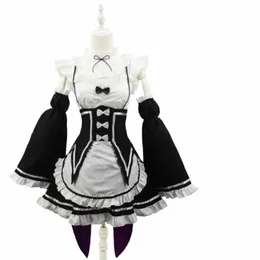 Ram/Rem Cosplay Re：Zero Kara Hajimeru Isekai Seikatsu Black Blue Red Costume Maid Servant Dr V4nl＃