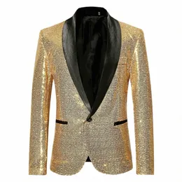 Gold Shiny Men Blazer Jackets paljetter Stylish DJ Club Graduati Solid Suit Blazer Stage Party Wedding Outwear Blazers kläder 46B9#