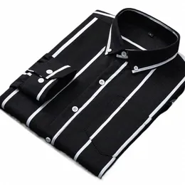 randiga skjortor för män lg ärm manlig casual plädskjorta man tryckt dr -skjorta smal fit flaska ner formal busin kontor h3ll#