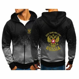Russia Badge Gold Eagle Stampa Fi Felpe con cappuccio da uomo Casual Sfumatura di colore Cardigan Cappotto in pile Felpe con cerniera Giacca B5BM #
