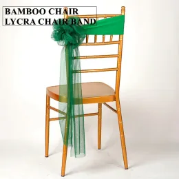 Sashes 20 cores Chiavari Lycra Chair Band com Sheer Organza Sash Tie Bow para decoração de banquete de casamento