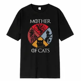 Kedi Ailesi Kedilerin Annesi Baskı Erkek Tişörtleri Kalite Tshirt Yaz Günlük Pamuklu Üstler Hip Hop Nefes Alabaş Kıyafetler Adam P22o#