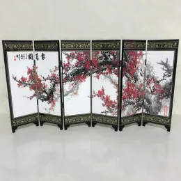 분배기 48x24cm 미니 폴딩 스크린 중국식 스타일 선물보기 홈 탁상 장식 인형 방 파티션 디바이더 6 패널 목재 스크린