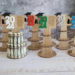 Decoração de festa de formatura de madeira presente suporte de dinheiro com 25 furos chapéu decoração diy para aniversário