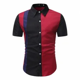 Homens Camisas de Manga Curta 2020 Novo Fii Vermelho Preto Emenda Formal Camisa Casual Vida Diária Trabalho Palco Cantor Anfitrião Night Club g4UD #