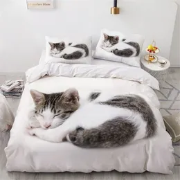3D 침구 세트 흰색 이불 퀼트 커버 세트 이불 침대 린넨 베개 킹 퀸 140 210cm 크기의 개 애완견 고양이 디자인 21031238K