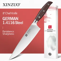 Borstar Xinzuo 8 '' Chef Knife German DIN 1.4116 Stålkök Knivar Rostfritt stål Köttgrönsaker Kniv Kök Rött sandelträhandtag