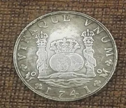 Coluna dupla espanhola 1741 moeda de prata de cobre antiga moeda de prata estrangeira diâmetro 38mm3608524