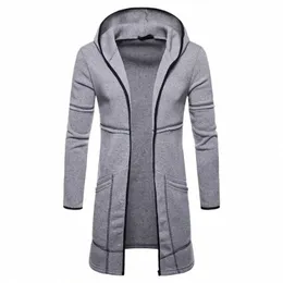 2024 New High Street di media lunghezza grande tasca con cappuccio cardigan da uomo tinta unita con cerniera Lg manica con cappuccio abbigliamento per uomo J4BU #