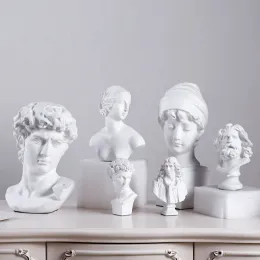 Sculptures Classic White Resin King David Bust Head Statue Sculpture Venus Figurines Miniatures Ornaments Desktop Decoration