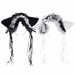 Gothic Lolita Maid Women Women's Ruffles Lace Lace Head Abbraune Orecchie da gatto peluche ribb campana Lolita Cosplay Capelli Hoop D462#