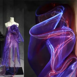 Tecido brilhante iridescente gaze organza tecido líquido para costura expansão e contração vestido fazendo tecidos de 150cm de largura pelo metro