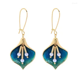 Dangle Brincos Chegada Brinco Azul Esmalte Acrílico Pérola Flor Para Mulheres Bohemia Único Charmoso Presente Jóias