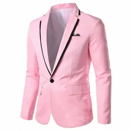 Wiosenna jesień Nowi mężczyźni Blazer Fi Slim Casual Blazer for Men Pink/Black/White One Butt Mens Marynta Mężczyzna 5xl E53O#