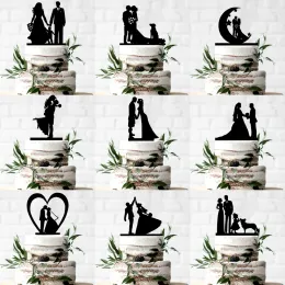 Brushes Personalized Acrylic Black Happiness Family Wedding Cake Topper,bride Groom with Children Etc. ,mr&mrs Anniversary Party Decor