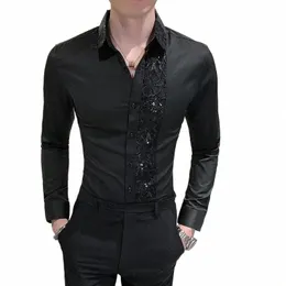 camicia di lusso nera bianca sexy patchwork di pizzo 2023 Fi uomo Slim Fit Social Dr cantante di discoteca partito camicie casual 4XL-M p0i2 #