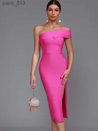 Basic Casual Dresses Midi Bandage Dress Women Pink Party Bodycon Elegant Sexy Cut Out Side Split Birthday Evening Club Outfits Summer 2023 yq240328