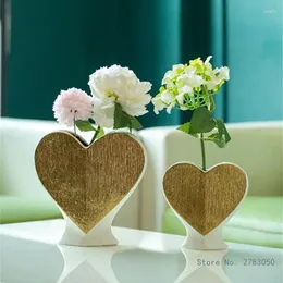 Vazolar kalp şeklindeki seramik vazo zarif kuru çiçek aranjmanı konteyner tablosu oturma odası el ev dekorasyonları