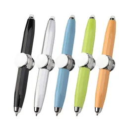 Multifunktionspennor Partihandel LED Ballpoint Pen MTI Spinning Rotating Gyro Decompression Toy Gift Anpassad logotyp 12 Färger Drop Deliv OTB3A