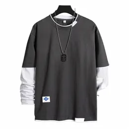 T-shirt casual abbinata ai colori per uomo o collo largo Hip-pop streetwear canottiera T-shirt top T-shirt uomo abbigliamento n1iD #