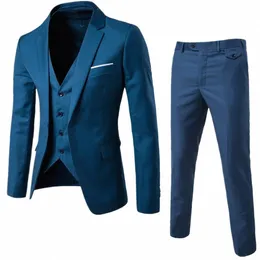 Kurtka+spodni+kamizelka 3 sztuki Slim Fit Casual Tuxedo Suit Męskie garnitur