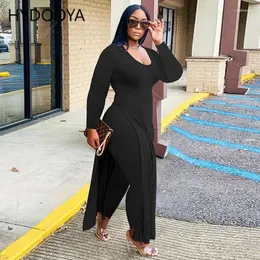 Women's Two Piece Pants Plus Size Women Clothing Set 2xl Fashion Round Neck X-long Split Tops Casual Long Suits Wholesale Drop