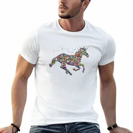 Mehrfarbiges Polyg Running Unicorn Design T-Shirt Sportfans übergroßes Tiermuster für Jungen Herren Plain T-Shirts X46J #