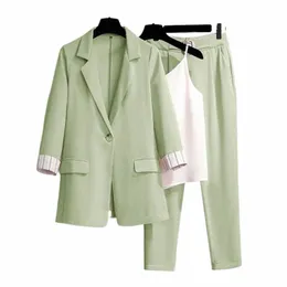 2023 giacca estiva sottile giacca sportiva pantaloni casual gilet bianco 3 pezzi set pantaloni eleganti da donna abiti da lavoro da ufficio abiti tuta