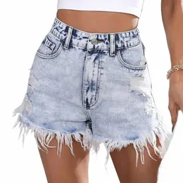 Sommer Damen Jeans Shorts Ripped Saum Hohe Taille Distred Denim Shorts Alte Gebrochene Stil Denim Jeans Pantales De Mujer E7tp #