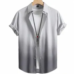 herrskjorta enkla gradienttröjor tryck avslappnad lös korta ärmskjortor överdimensionerade män klädtoppar utomhus streetwears sommar j6pr#
