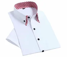 quality Diamd Men Short Sleeve Shirt Butt White Formal Solid Plaids Dr Shirts Turn Down Slim Fit Casual Camisa Masculina 84mm#