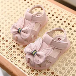 Pu Leather Summer Sandals for Kids Cute Bow Soft-Soled Shoes Toddler Shindals Travel Outdoor Beach For Girls Princess Footwear 240321