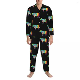 Домашняя одежда, мужская пижама Tie Dye, ночная рубашка для сна с цветным принтом, свободный комплект из 2 предметов, кавайный костюм большого размера с длинными рукавами