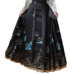 Skirts Chinese Style Skirt Horse-face Hanfu Costume With Retro Print Pleated Big Swing Mamianqun Ming For Dance