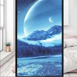 ملصقات نافذة الخصوصية السينمائي Night Night Sky Pattern Frosted Glass Glue-Free Static Door Decoration