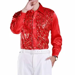 Men lg sleeve Shirt Men's Ruxury Sequins Seirt Shirt for Wedding Stage Stage Sectral Events Disual Wear lg sleeve f3me#