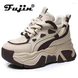 Scarpe casual Fujin 7 cm donna plateau zeppa autunno mucca stivaletti in vera pelle sneakers robuste donna ferma ergonomica primavera