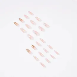 Nuove 2024 24 pcs francese unghie corti art un chiodi premi bastoncino su false con disegni copertura a copertura rosa artificiale indossabile consigli per