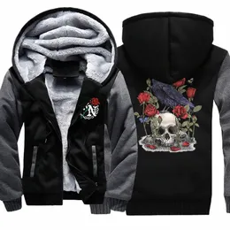 art Nouveau Skull Rose Crow Butterfly Sweatshirt Men Funny Casual Jacket Pocket Hoodie Winter Thicken Zip Up Clothes Tracksuit j4mv#