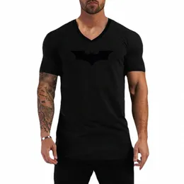 Nero Bat stampato Classic Mens T-shirt Estate Fi Cott Slim Fit scollo a V manica corta traspirante Sport casual supera i T Y5Vx #