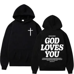 Moletons masculinos Moletons Harajuku Estética Christian Jesus Church Hoodie Bíblia Verso Deus te ama com capuz Mens Mulheres Vintage Moletons Streetwear Y2K 24328