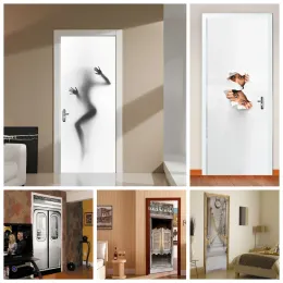 Adesivos de vinil moderno casa mural decalque papel de parede deur adesivos para decoração da porta do banheiro removível retrato 3d porta adesivo parede