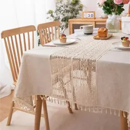 Toalha de mesa retângulo rústico retangular oco de splicing househhouse estilo lavável sala de jantar decoração de natal