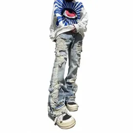 distred Jeans For Men Y2k Clothes Streetwear Men Ripped Cargo Jeans Men Clothing Damaged Flare Jeans K4Ac#