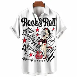 Rockabilly Rock Camisas gráficas para roupas masculinas 3D impressão havaiana praia camisa de manga curta y2k Tops roupas vintage blusa de lapela B2RZ #