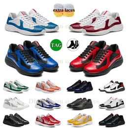 2024 Treinadores Patente Sapatos Casuais America Cup Lace-up Malha Costura Praaddas Tecido Prad Flat Caminhada Sapato Vintage Baixo Macio Respirável Atlético Amor Esportes Sapatilhas